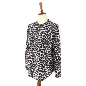 Ann Taylor Animal Print 100% Silk Long Sleeve Popover Blouse Top 12P